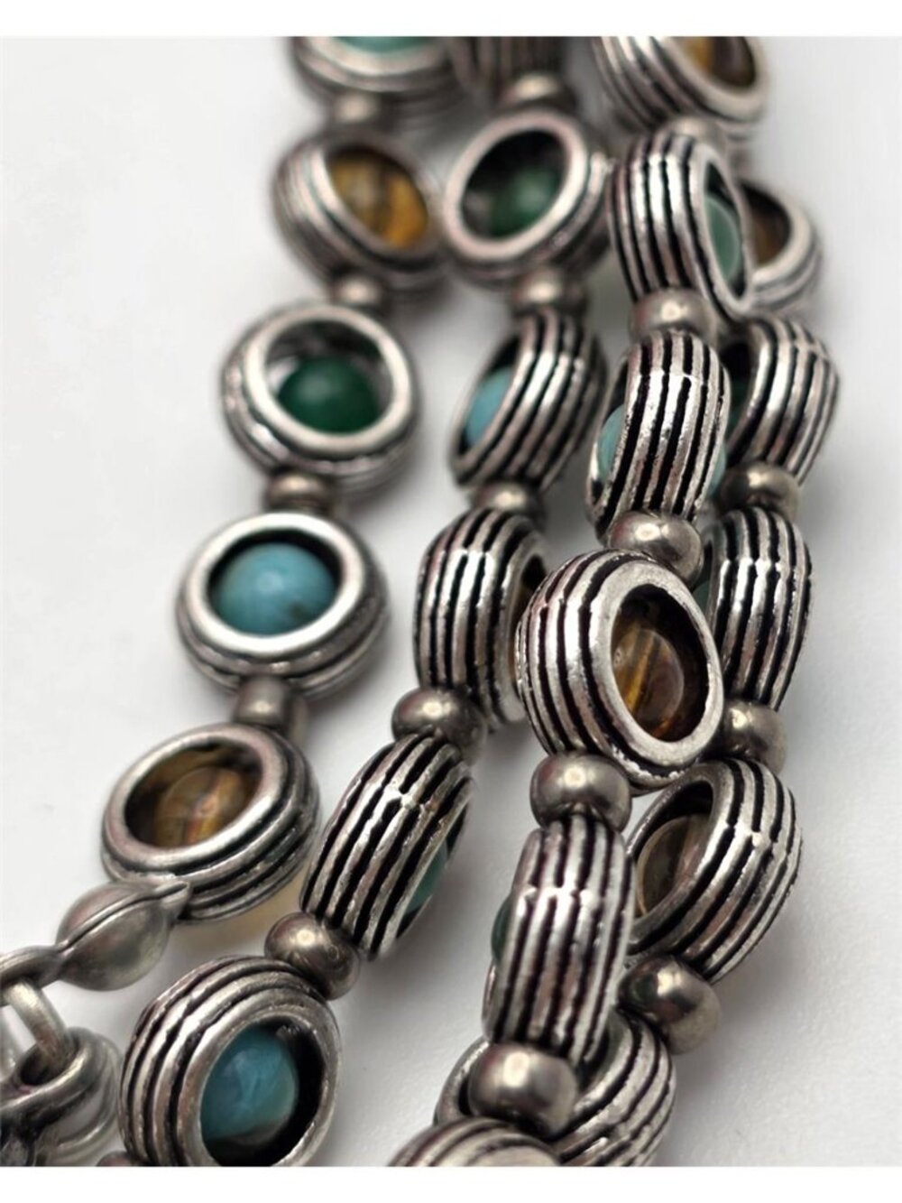 Premier Designs Southwestern Station Necklace Tiger Eye Turquoise Look 36 In - Picture 2 of 16